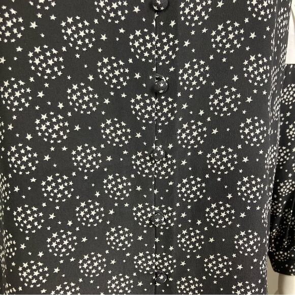 Equipment top medium NWT silk black white star ball long sleeve Cornelia button - Picture 13 of 16